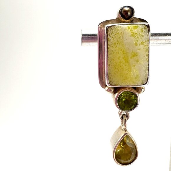 VTG Sterling Silver 925 Lizardite Bezel Set Stud Earrings Size 46mm Length - Picture 7 of 12